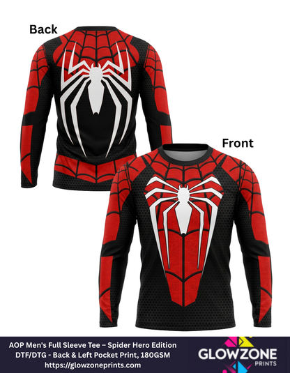 AOP Men's Full Sleeve Tee – Spider Hero Edition White GlowZonePrints