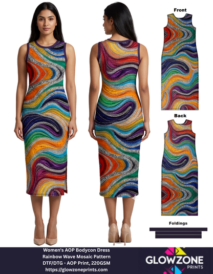 Women's AOP Bodycon Dress – Rainbow Wave Mosaic Pattern