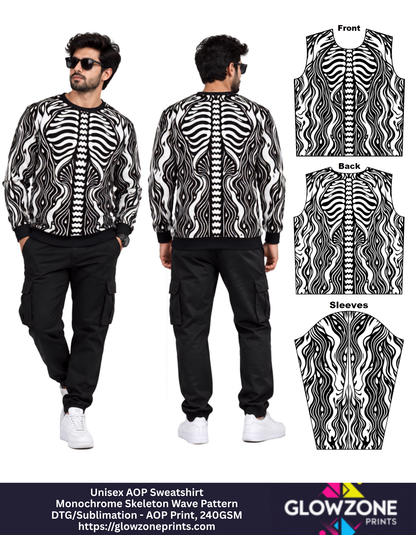 Unisex AOP Sweatshirt – Monochrome Skeleton Wave Pattern