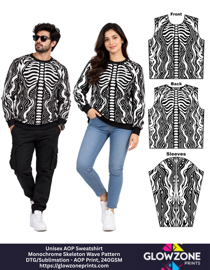 Unisex AOP Sweatshirt – Monochrome Skeleton Wave Pattern