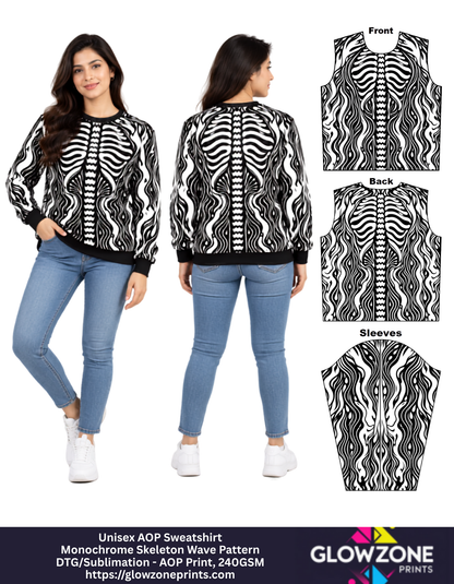 Unisex AOP Sweatshirt – Monochrome Skeleton Wave Pattern