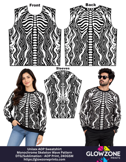 Unisex AOP Sweatshirt – Monochrome Skeleton Wave Pattern