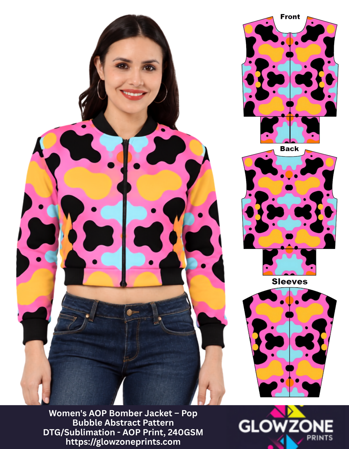 Women's AOP Bomber Jacket – Pop Bubble Abstract Pattern