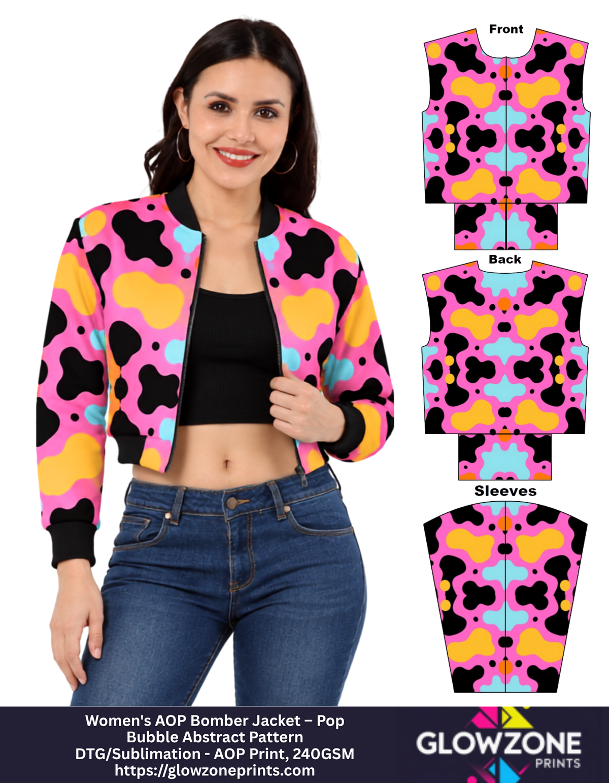 Women's AOP Bomber Jacket – Pop Bubble Abstract Pattern