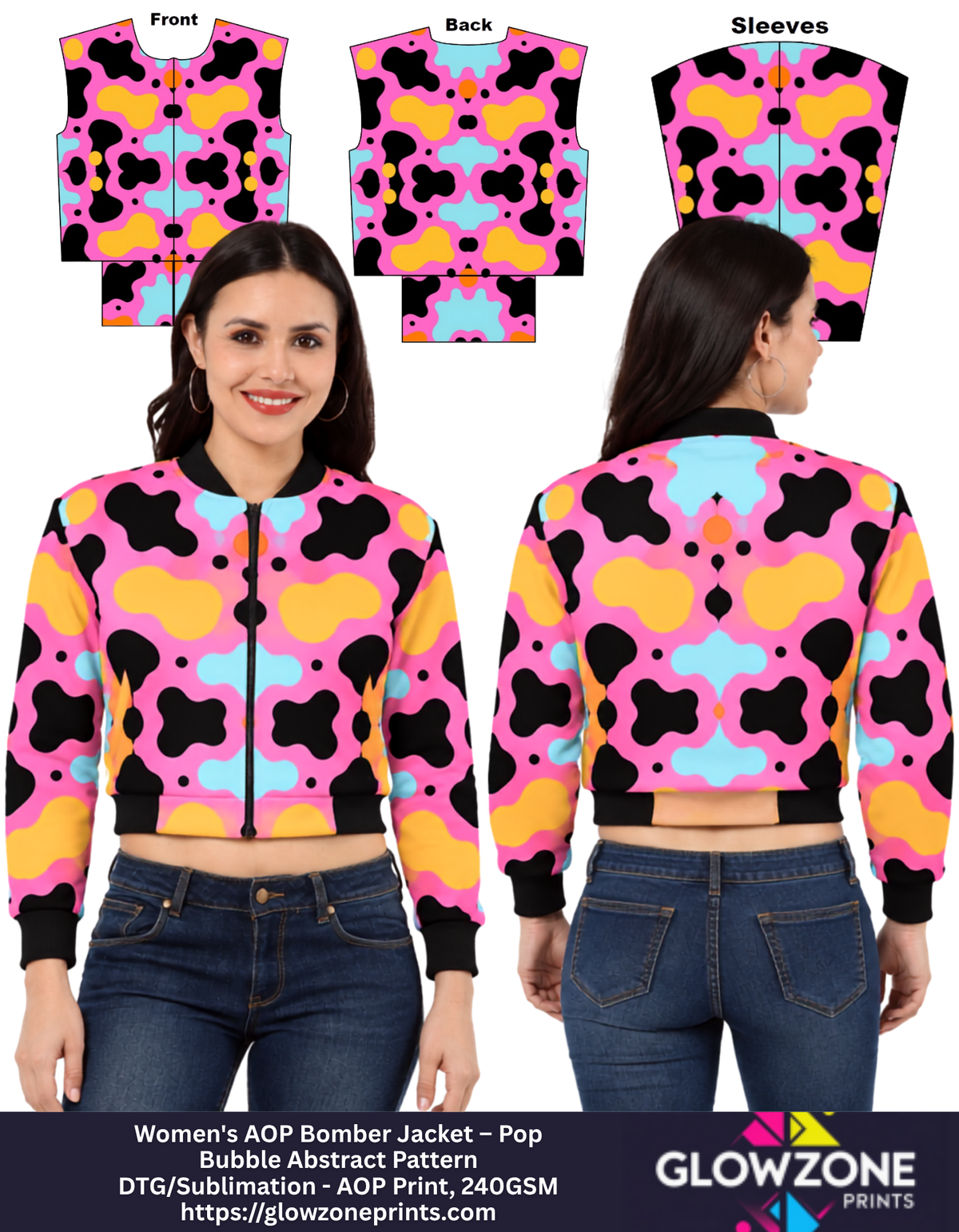 Women's AOP Bomber Jacket – Pop Bubble Abstract Pattern
