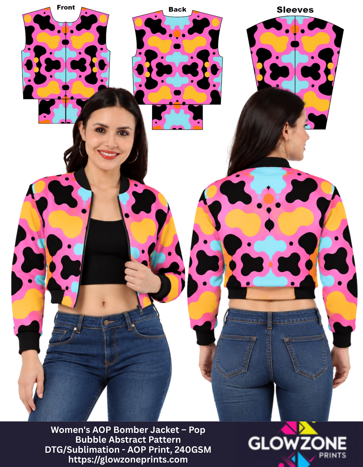 Women's AOP Bomber Jacket – Pop Bubble Abstract Pattern