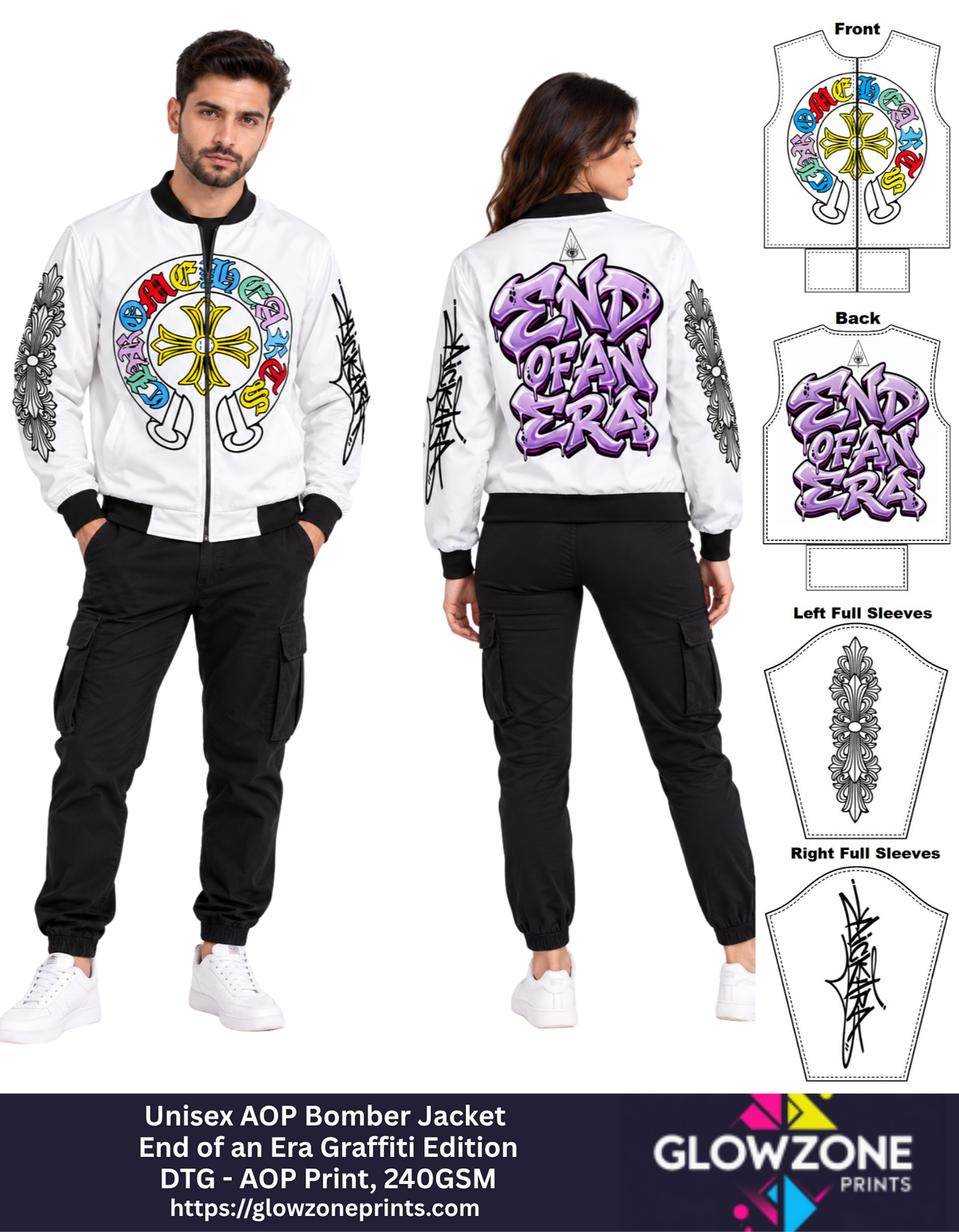 Unisex AOP Bomber Jacket White GlowZonePrints