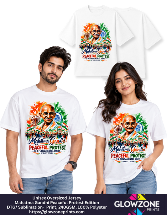 Unisex Oversized Jersey – Mahatma Gandhi Peaceful Protest Edition White Unisex Oversized Jersey GlowZonePrints