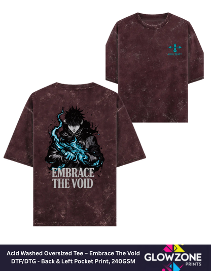 Acid Washed Oversized Tee – Embrace The Void Maroon GlowZonePrints