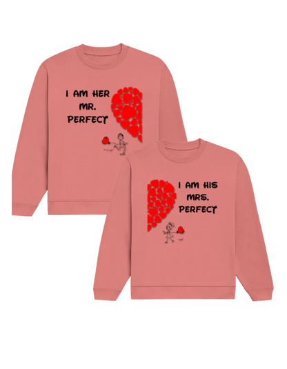 Mr & Mrs Perfect -Couple Sweatshirt Set Coral GlowZonePrints