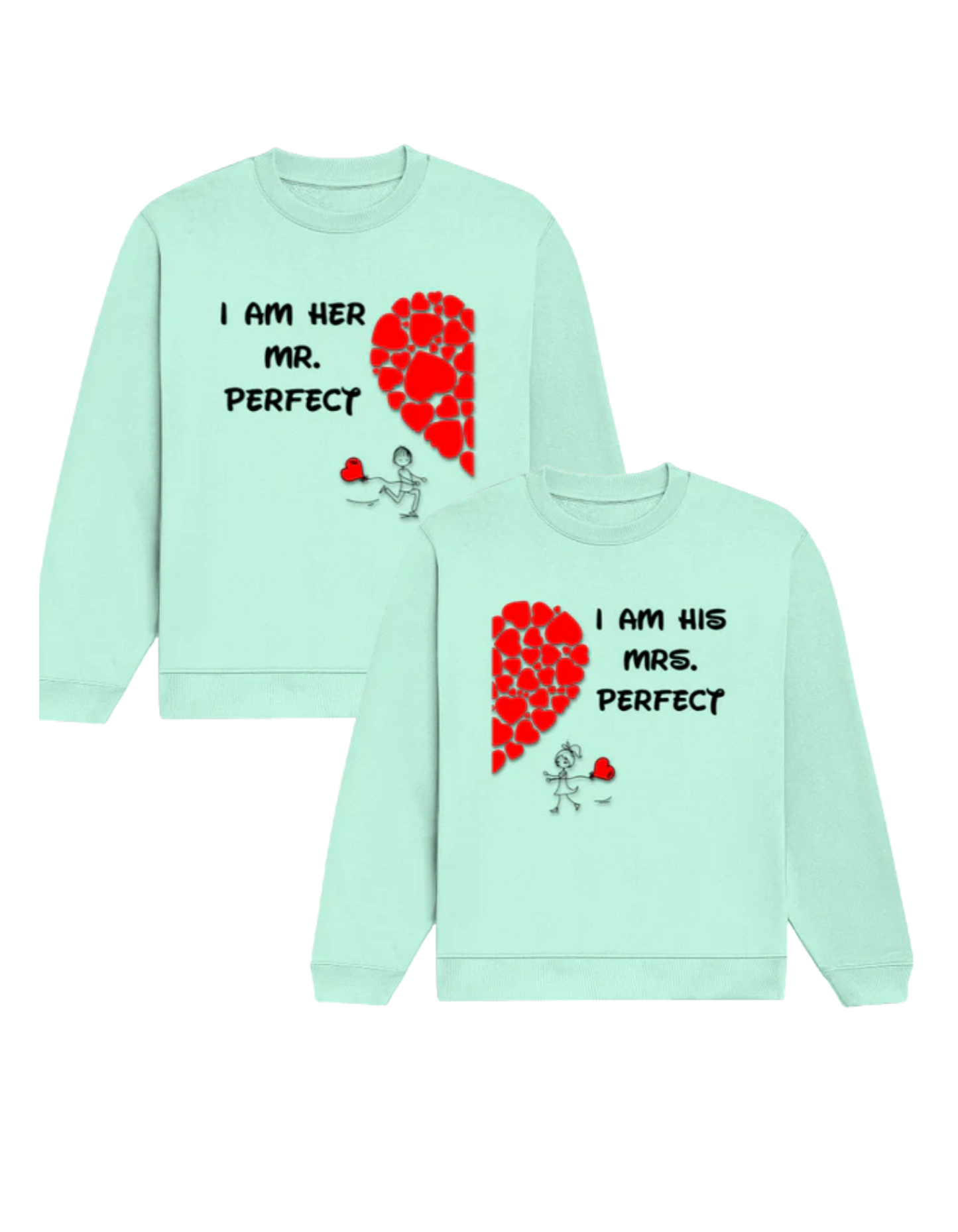 Mr & Mrs Perfect -Couple Sweatshirt Set Mint GlowZonePrints