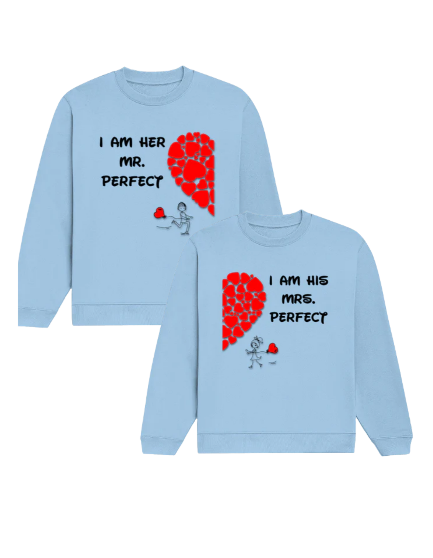 Mr & Mrs Perfect -Couple Sweatshirt Set Baby Blue GlowZonePrints