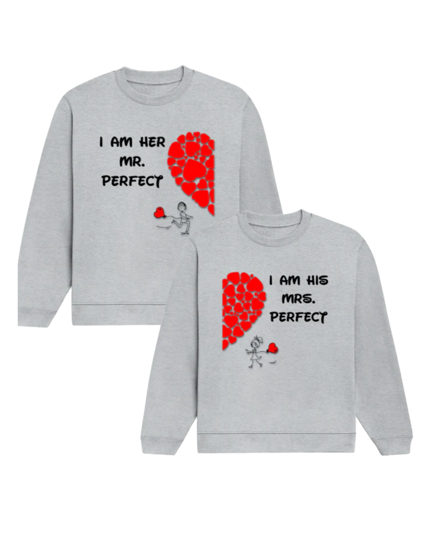 Mr & Mrs Perfect -Couple Sweatshirt Set Grey Melange GlowZonePrints