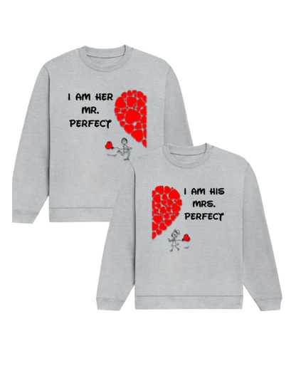 Mr & Mrs Perfect -Couple Sweatshirt Set Grey Melange GlowZonePrints