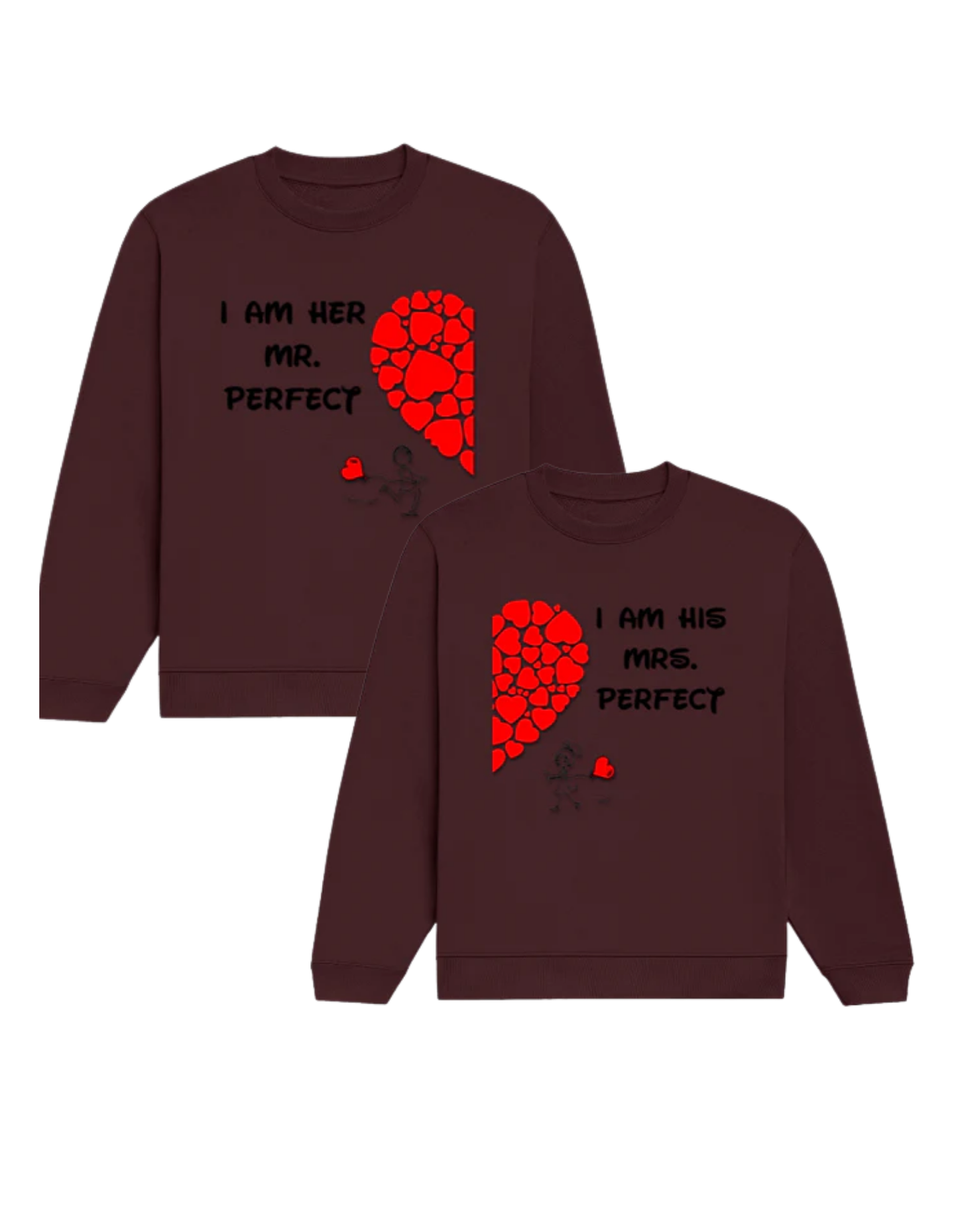 Mr & Mrs Perfect -Couple Sweatshirt Set Maroon GlowZonePrints