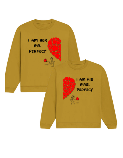 Mr & Mrs Perfect -Couple Sweatshirt Set Mustard Yellow GlowZonePrints