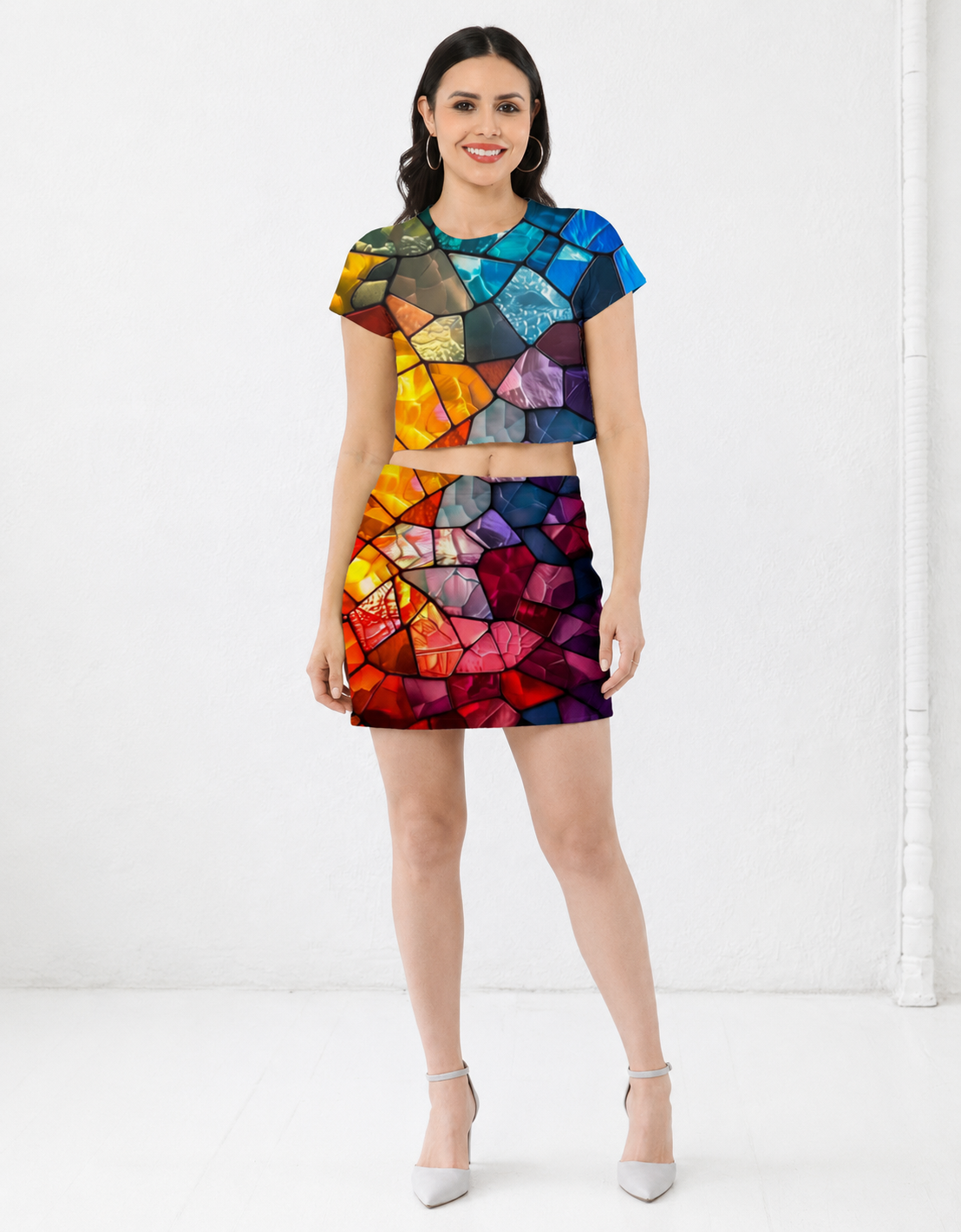 NeoColorFull AOP Crop Top & Mini Skirt Set