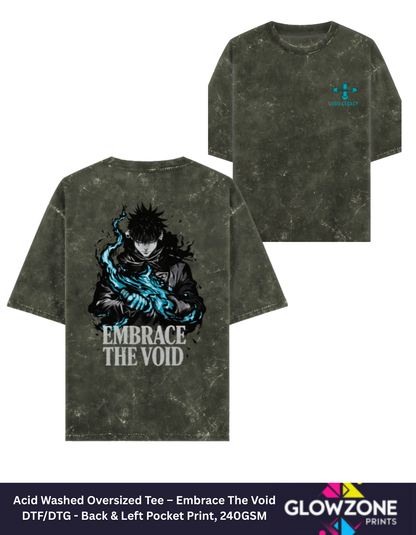 Acid Washed Oversized Tee – Embrace The Void Olive Green GlowZonePrints