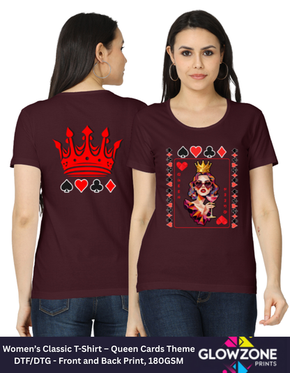 Women’s Classic T-Shirt – Queen Cards Theme Maroon GlowZonePrints