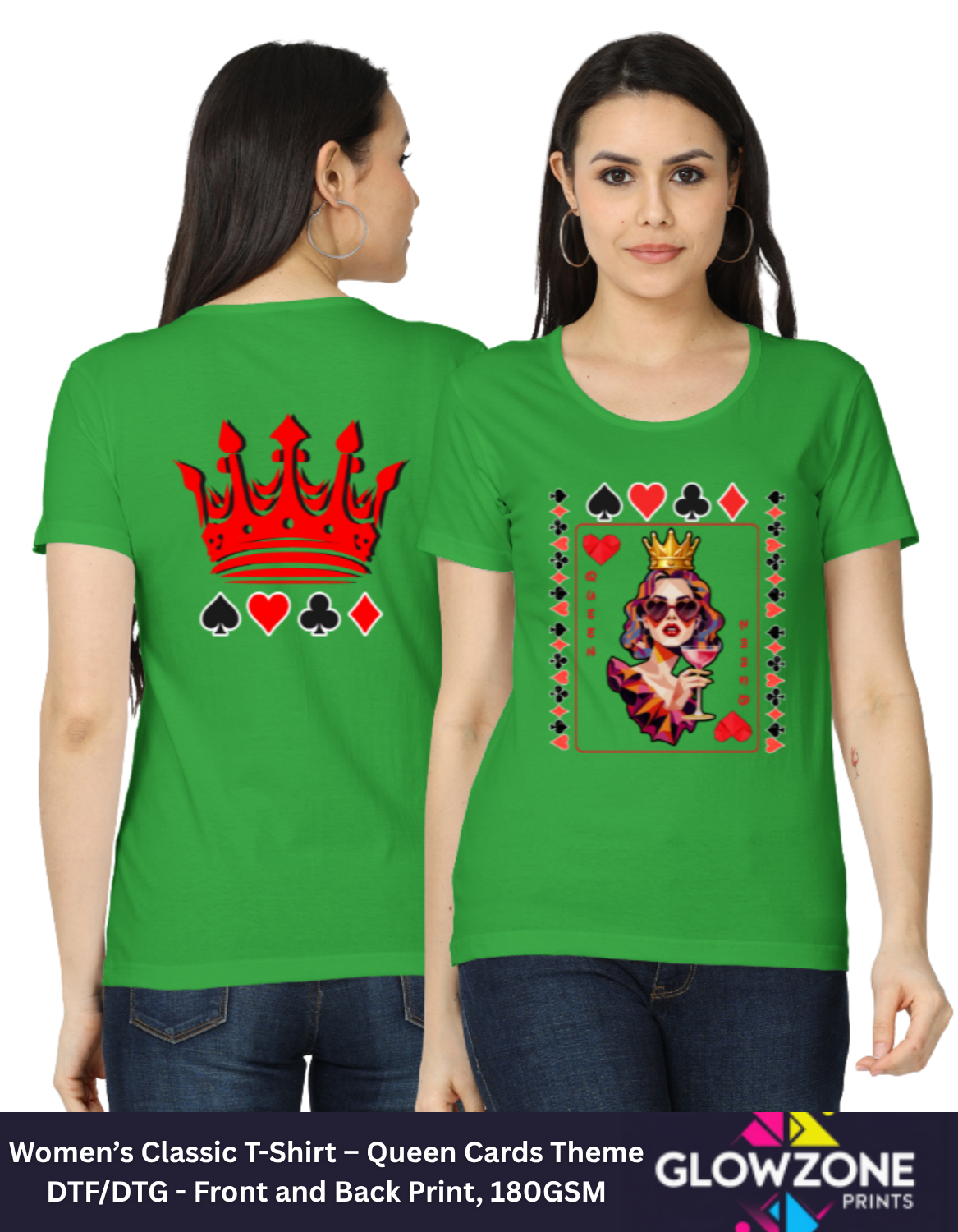 Women’s Classic T-Shirt – Queen Cards Theme Flag Green GlowZonePrints