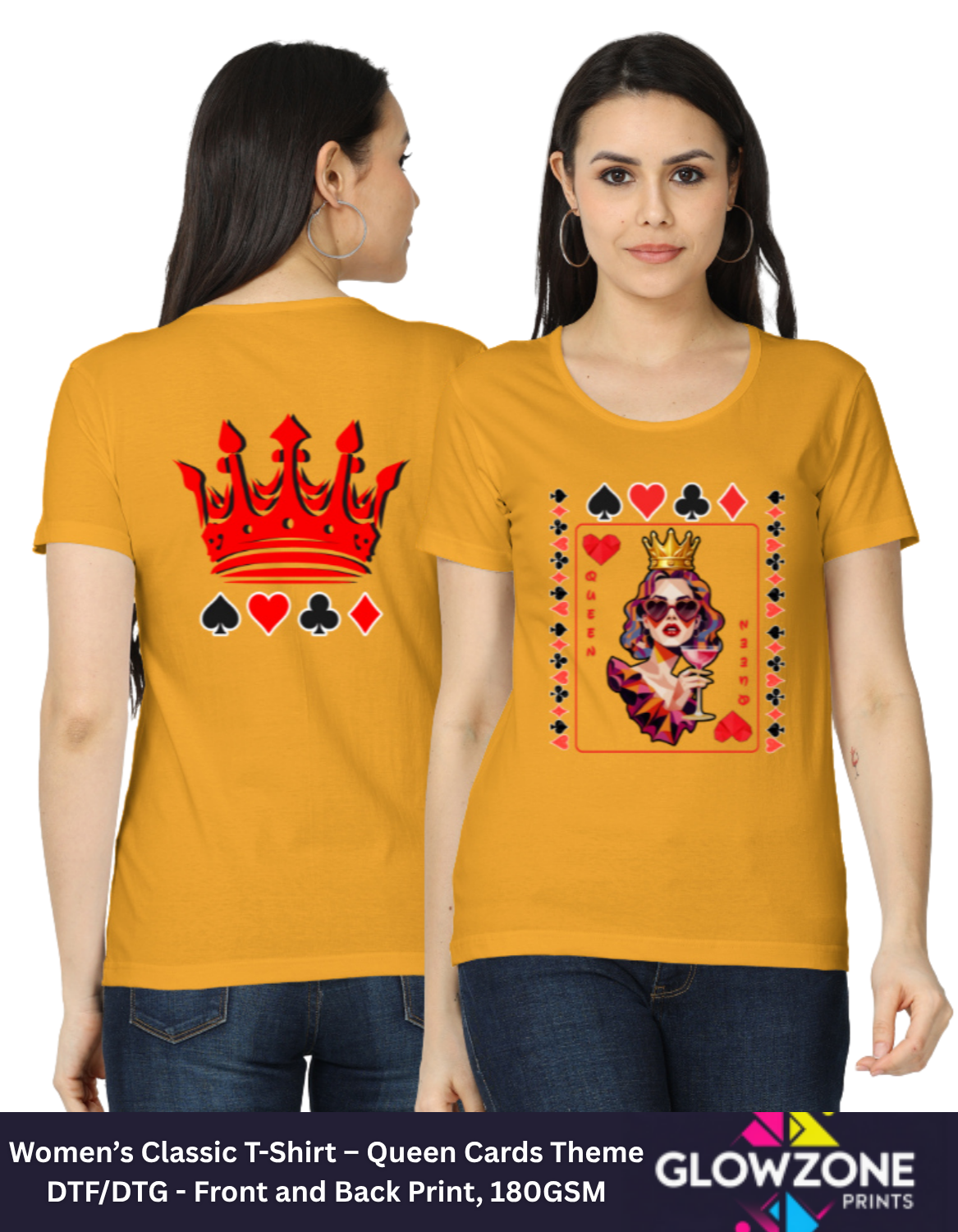 Women’s Classic T-Shirt – Queen Cards Theme Golden Yellow GlowZonePrints