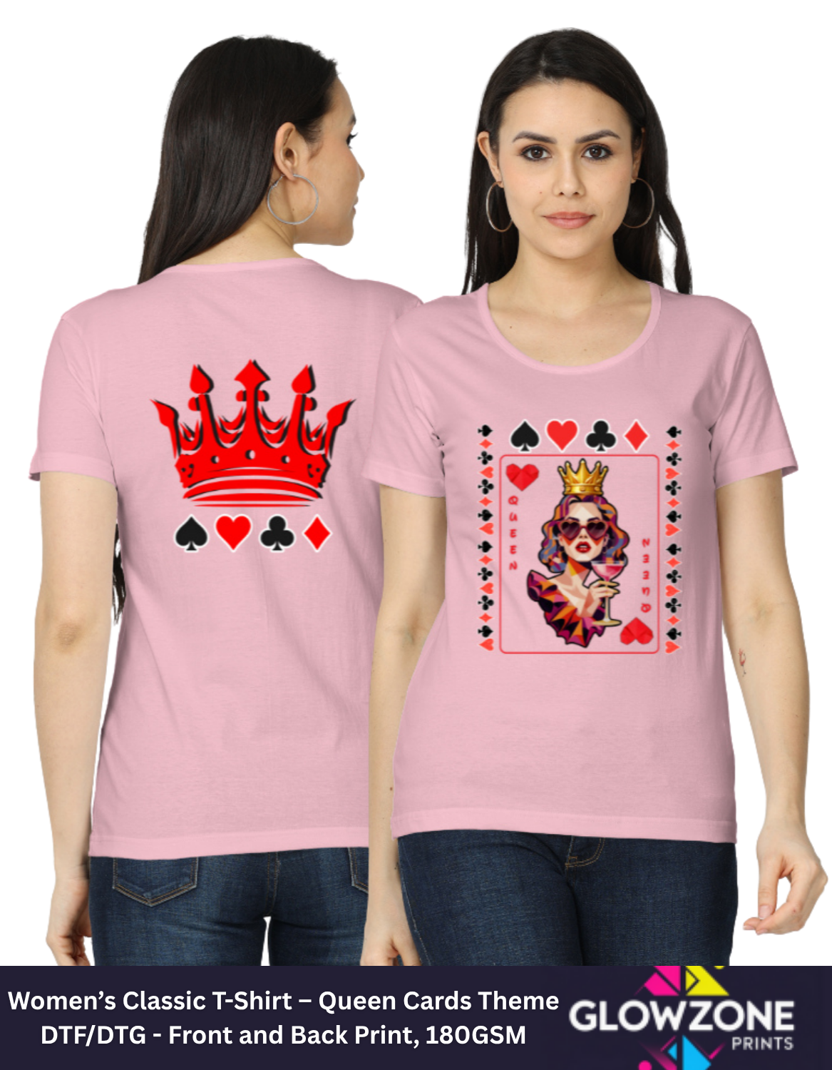 Women’s Classic T-Shirt – Queen Cards Theme Light Baby Pink GlowZonePrints