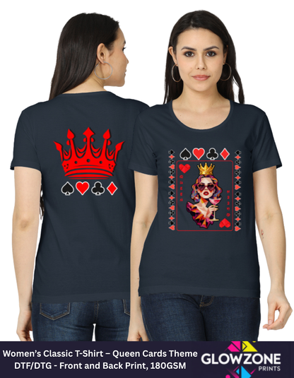 Women’s Classic T-Shirt – Queen Cards Theme Navy Blue GlowZonePrints