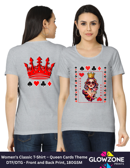 Women’s Classic T-Shirt – Queen Cards Theme Grey Melange GlowZonePrints