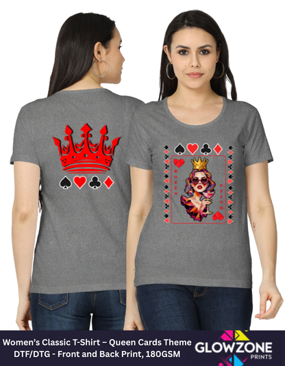 Women’s Classic T-Shirt – Queen Cards Theme Charcoal Melange GlowZonePrints