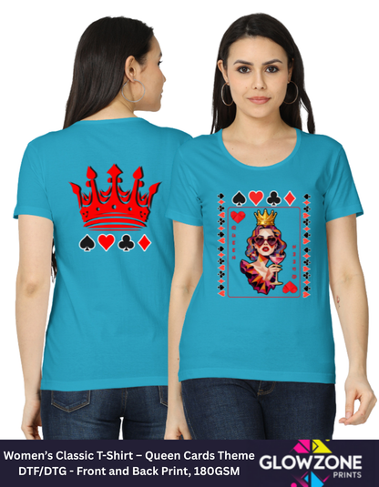 Women’s Classic T-Shirt – Queen Cards Theme SkyBlue GlowZonePrints