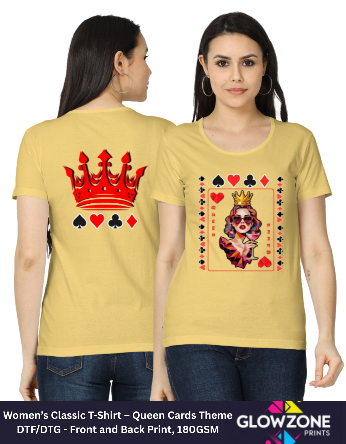 Women’s Classic T-Shirt – Queen Cards Theme Yellow GlowZonePrints