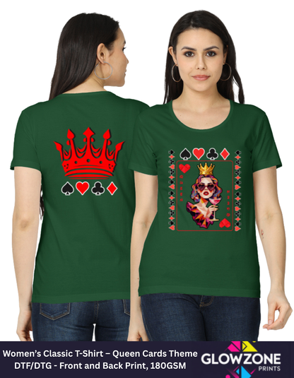 Women’s Classic T-Shirt – Queen Cards Theme Bottle Green GlowZonePrints