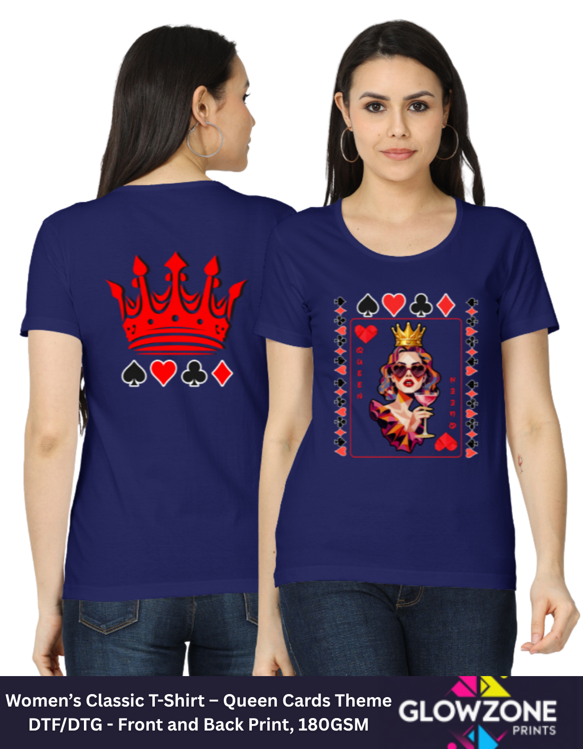 Women’s Classic T-Shirt – Queen Cards Theme Royal Blue GlowZonePrints