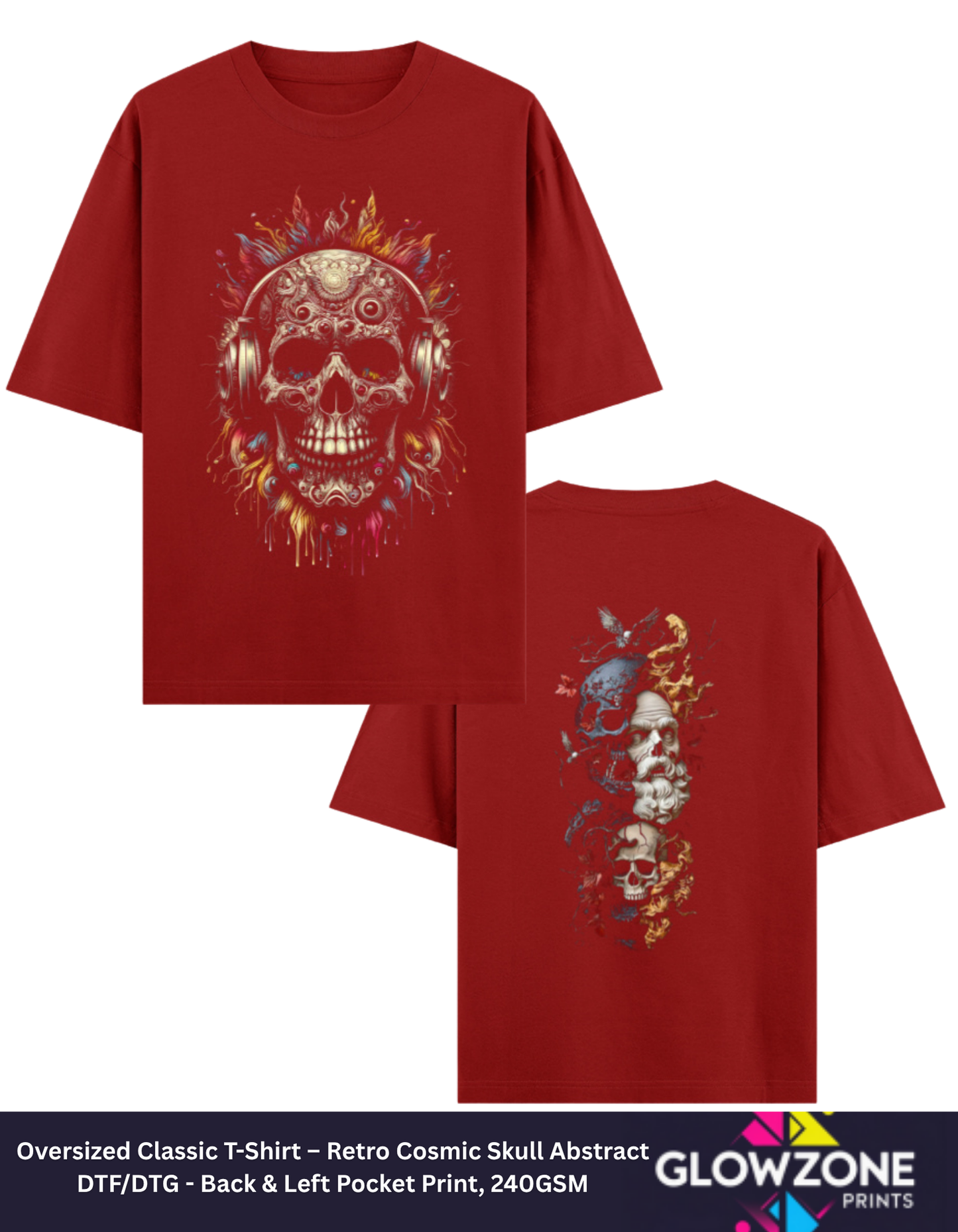 Oversized Classic T-Shirt – Retro Cosmic Skull Abstract Red GlowZonePrints