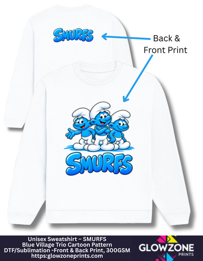 Unisex Sweatshirt – Blue Village Trio Cartoon Pattern