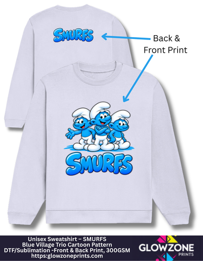 Unisex Sweatshirt – Blue Village Trio Cartoon Pattern