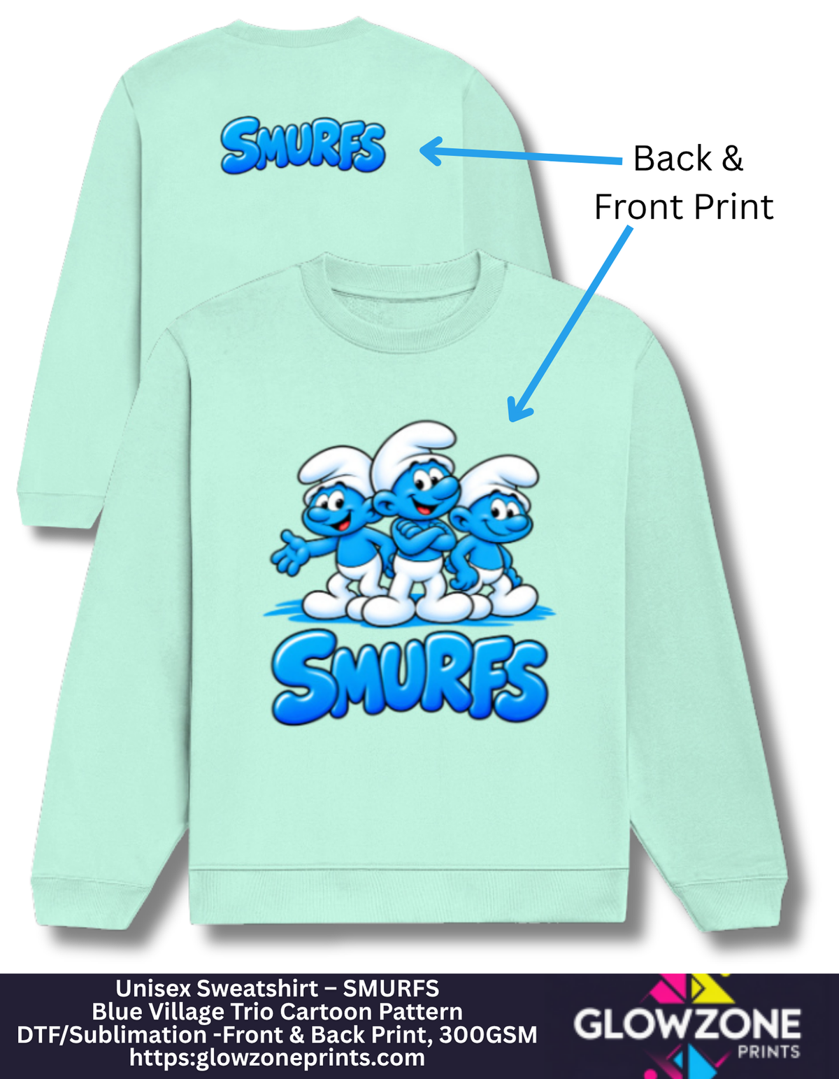 Unisex Sweatshirt – Blue Village Trio Cartoon Pattern