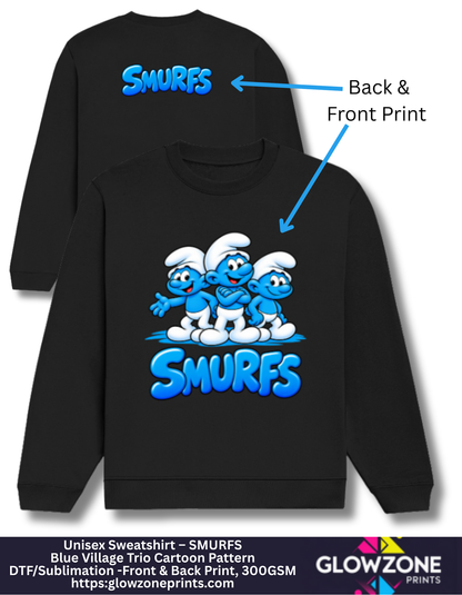 Unisex Sweatshirt – Blue Village Trio Cartoon Pattern