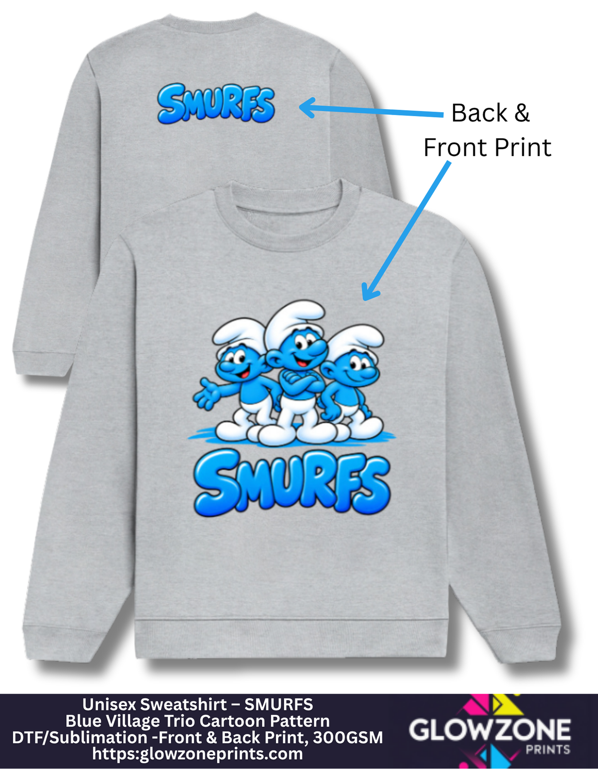 Unisex Sweatshirt – Blue Village Trio Cartoon Pattern