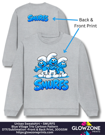 Unisex Sweatshirt – Blue Village Trio Cartoon Pattern