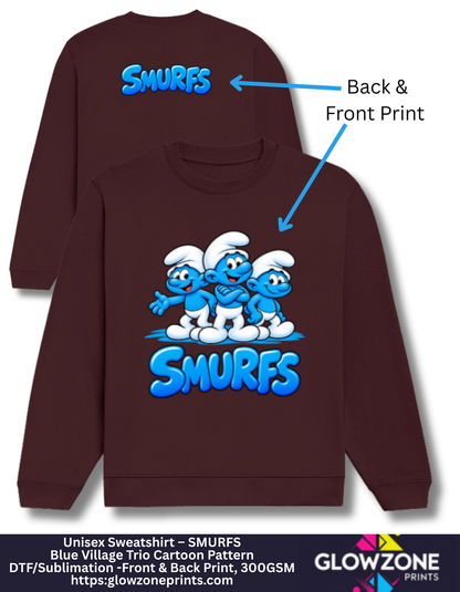 Unisex Sweatshirt – Blue Village Trio Cartoon Pattern