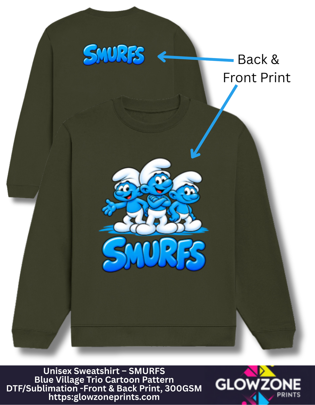 Unisex Sweatshirt – Blue Village Trio Cartoon Pattern