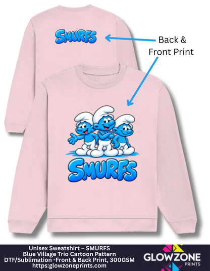 Unisex Sweatshirt – Blue Village Trio Cartoon Pattern