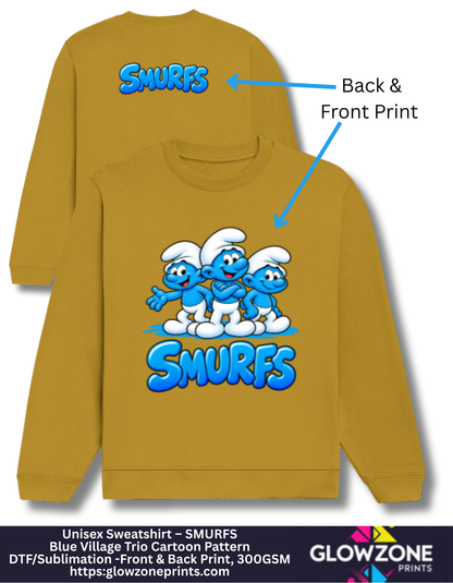 Unisex Sweatshirt – Blue Village Trio Cartoon Pattern