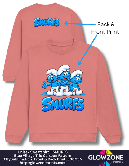 Unisex Sweatshirt – Blue Village Trio Cartoon Pattern