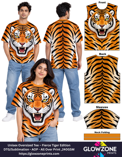 Unisex Oversized Tee – Fierce Tiger Edition Tiger Print GlowZonePrints