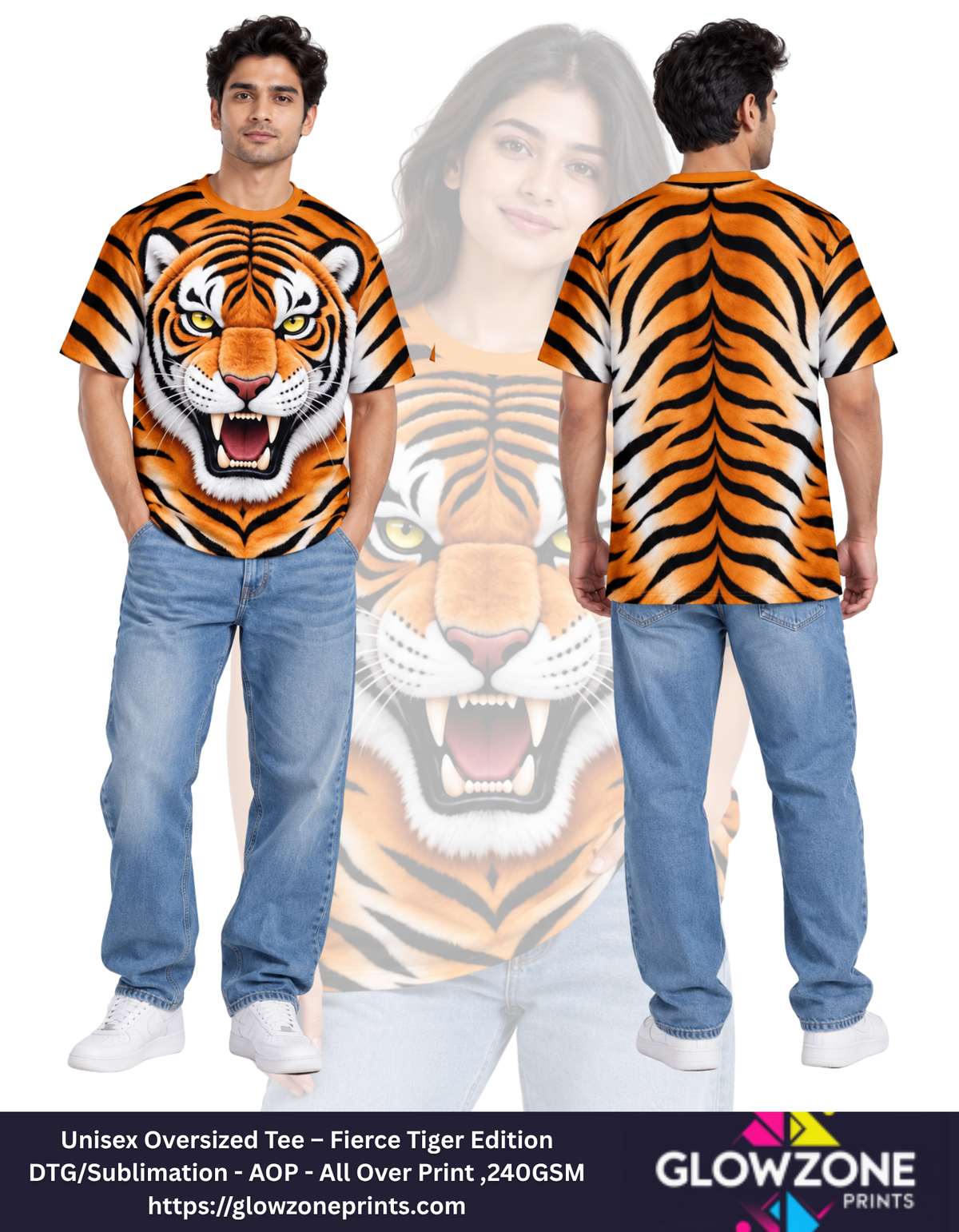 Unisex Oversized Tee – Fierce Tiger Edition GlowZonePrints