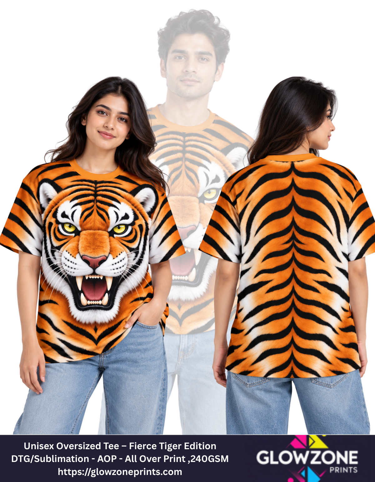 Unisex Oversized Tee – Fierce Tiger Edition GlowZonePrints