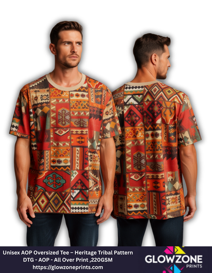 Unisex AOP Oversized Tee – Heritage Tribal Pattern Heritage Pattern GlowZonePrints