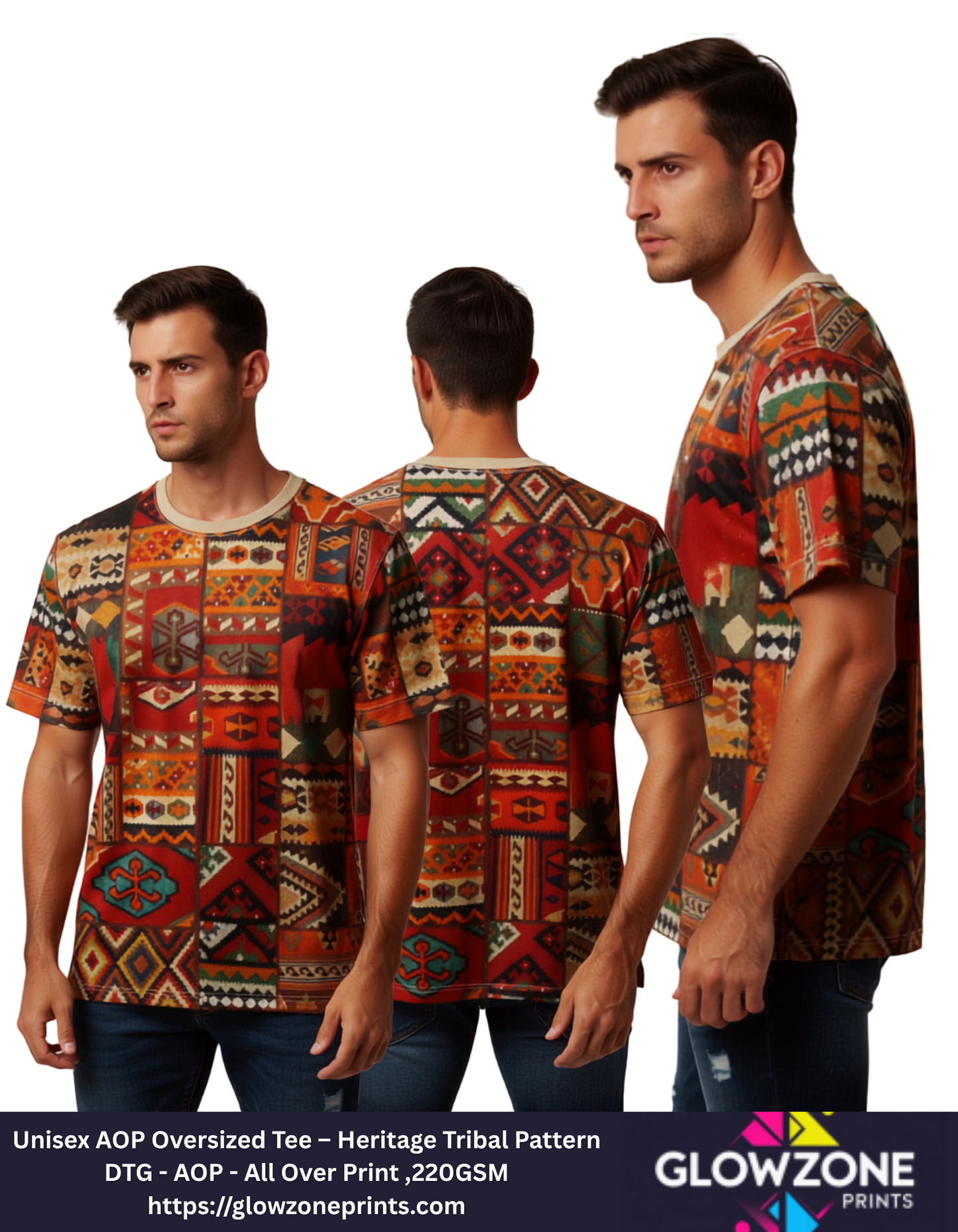 Unisex AOP Oversized Tee – Heritage Tribal Pattern GlowZonePrints